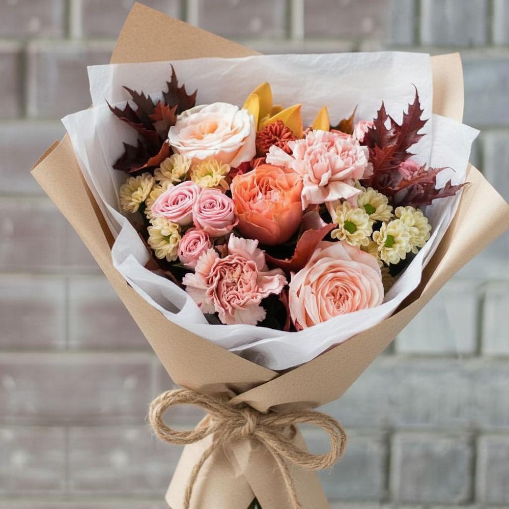 Букет цветов из: Гвоздики, Хризантемы и Розы в Шувое