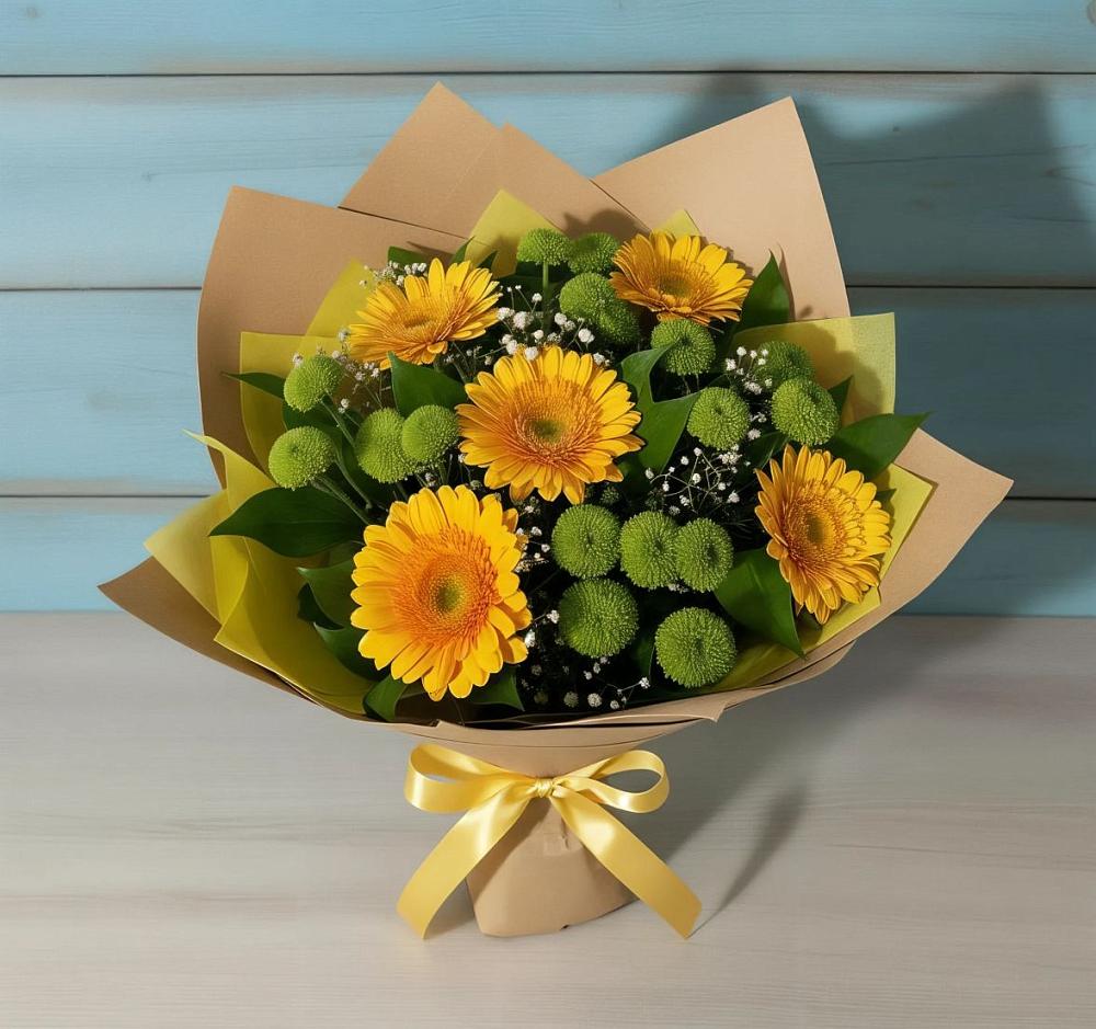 Букет цветов из: Герберы и Хризантемы в Шувое
