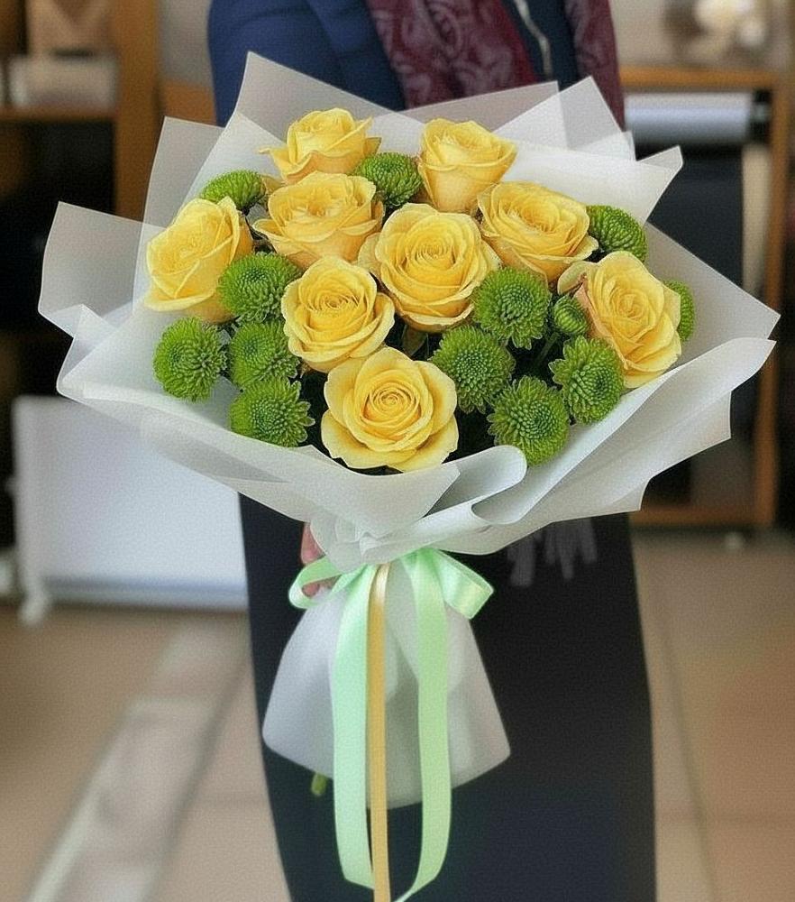 Букет цветов из: Хризантемы и Розы в Шувое