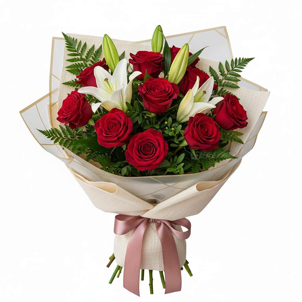 Букет цветов из: Лилии и Розы в Шувое