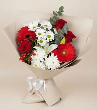 Букет цветов из:  Розы, Хризантемы, Герберы и Лилии в Шувое