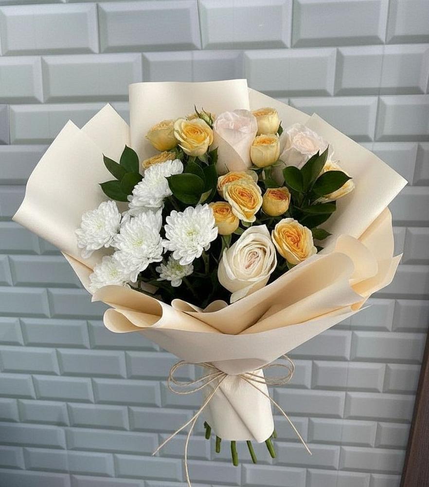 Букет цветов из: Розы и Хризантемы в Шувое
