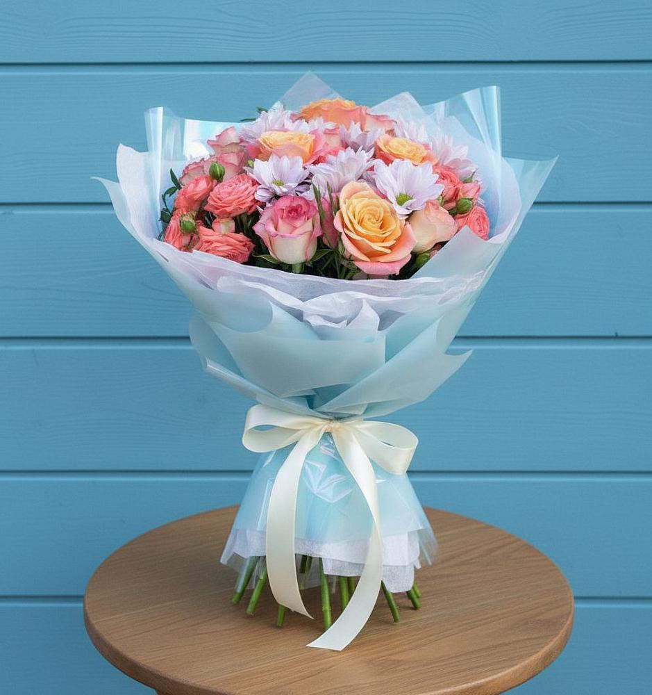 Букет цветов из: Хризантемы и Розы в Шувое